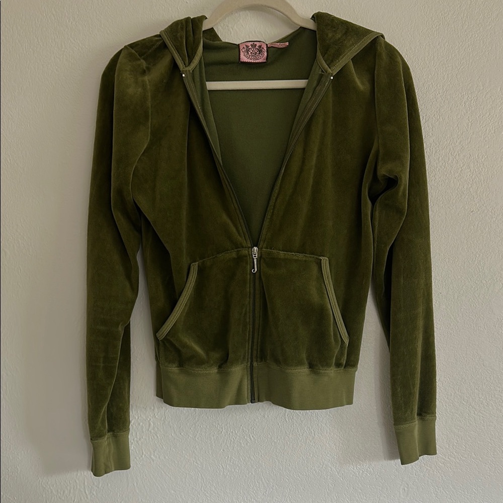 90s Juicy Couture Green Velour Hooded Jacket